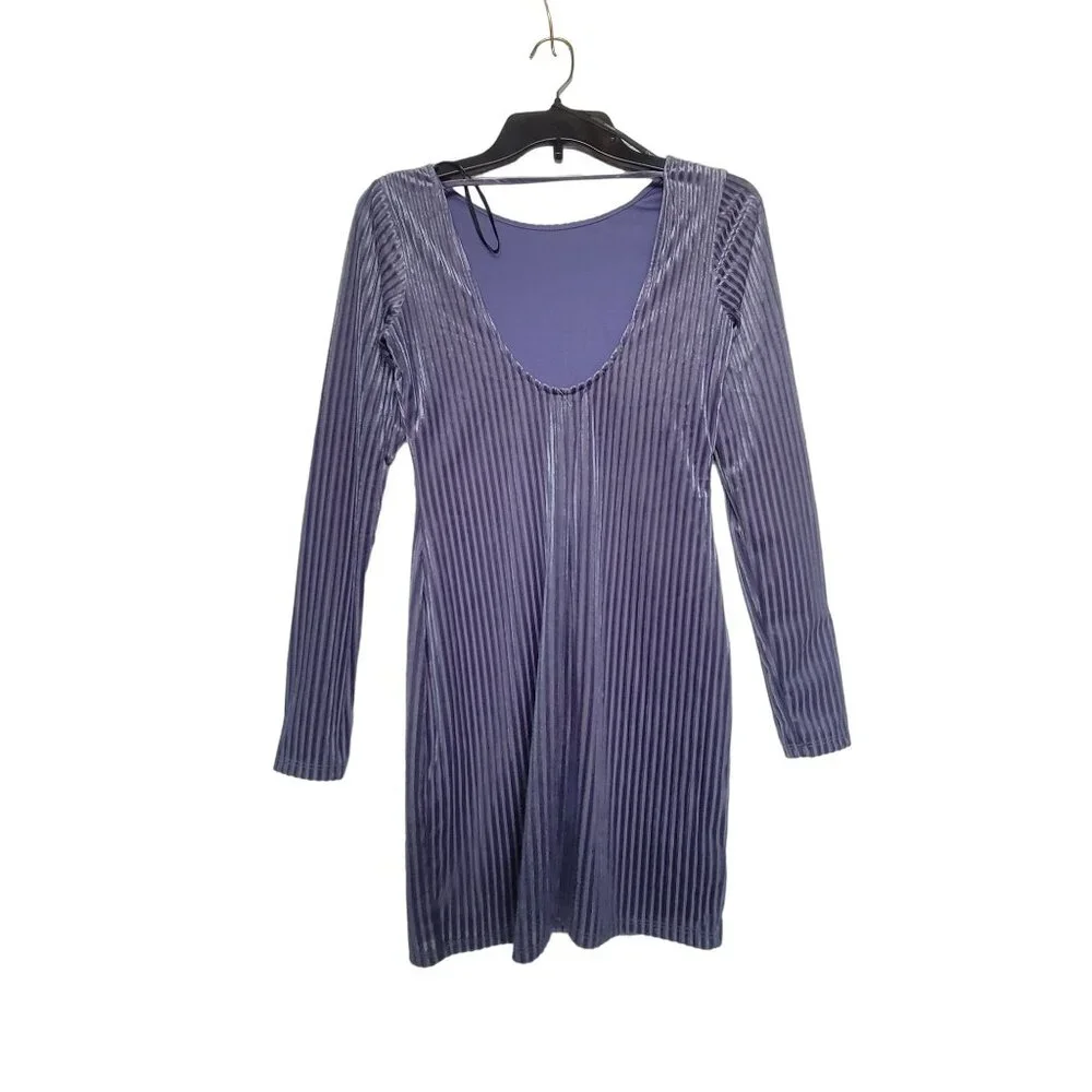 ✨Forever 21 Size S Women's Velvet Scoop Back striped party dance Dress Purple - Picture 2 of 7